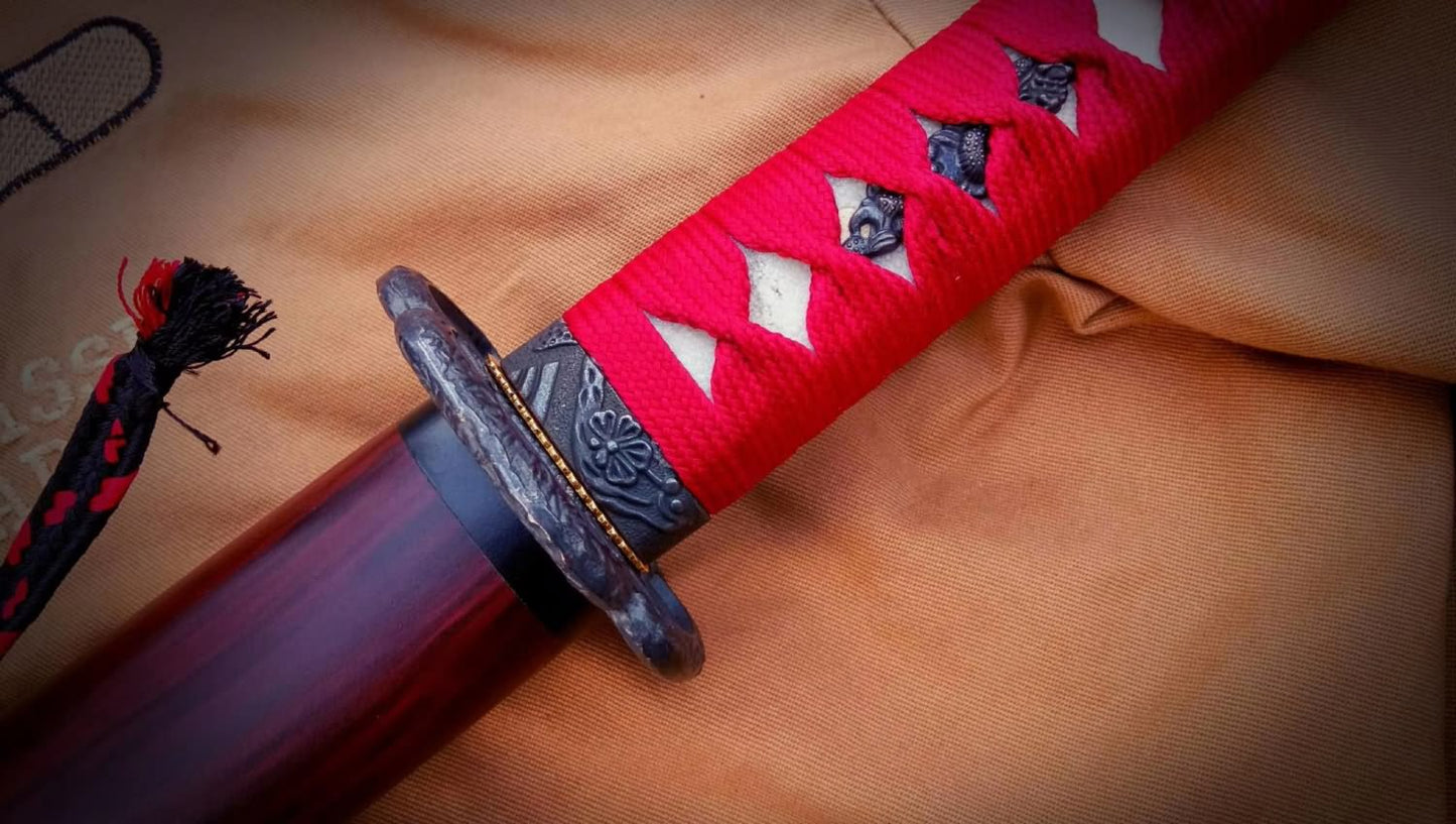 Japanese sword,Hand forged,Damascus steel red blade,Full tang - Chinese sword shop