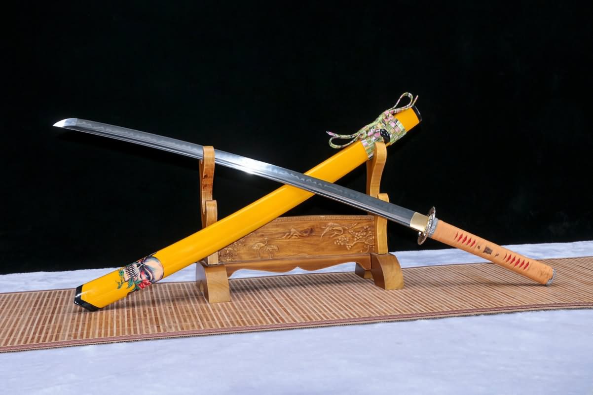 Katana,Forged High carbon steel burn blade,Yellow scabbard,samurai sword