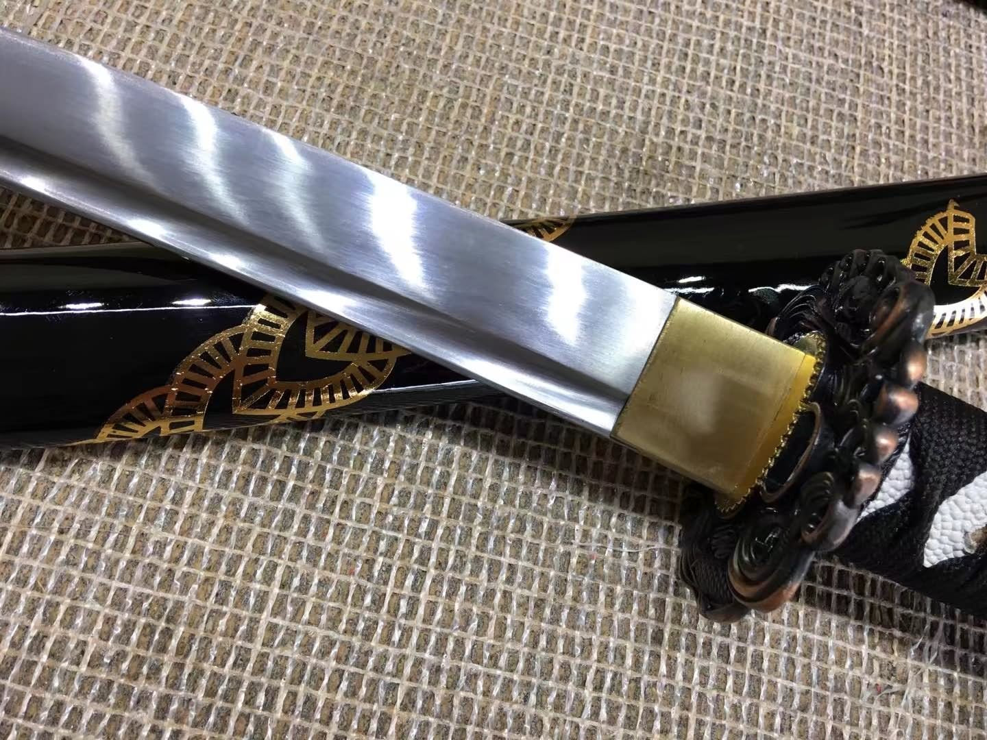 Katana,Medium carbon steel,Black scabbard,Alloy fittings,Length 39 inch - Chinese sword shop