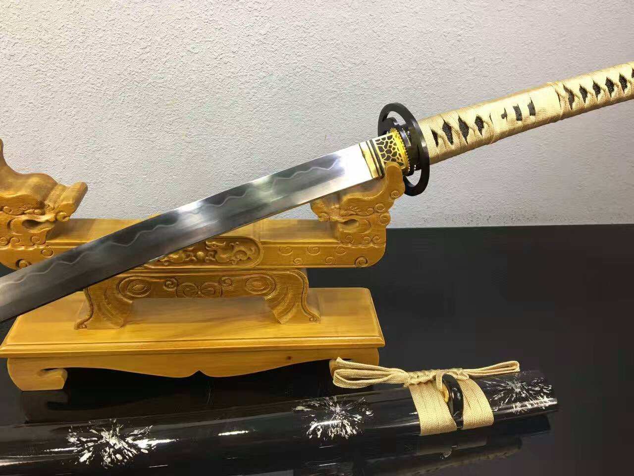 Nihontou,Katana,High carbon steel burn blade,Wood Scabbard,Alloy Tosogu - Chinese sword shop