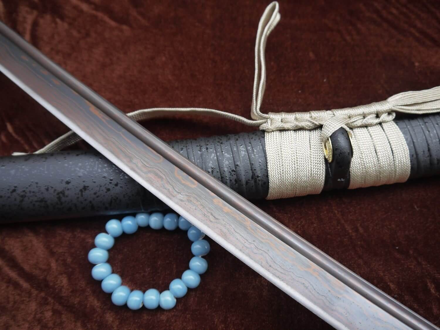 Samurai war sword Katana/Damascus steel blade/Alloy tosogu Full tang - Chinese sword shop