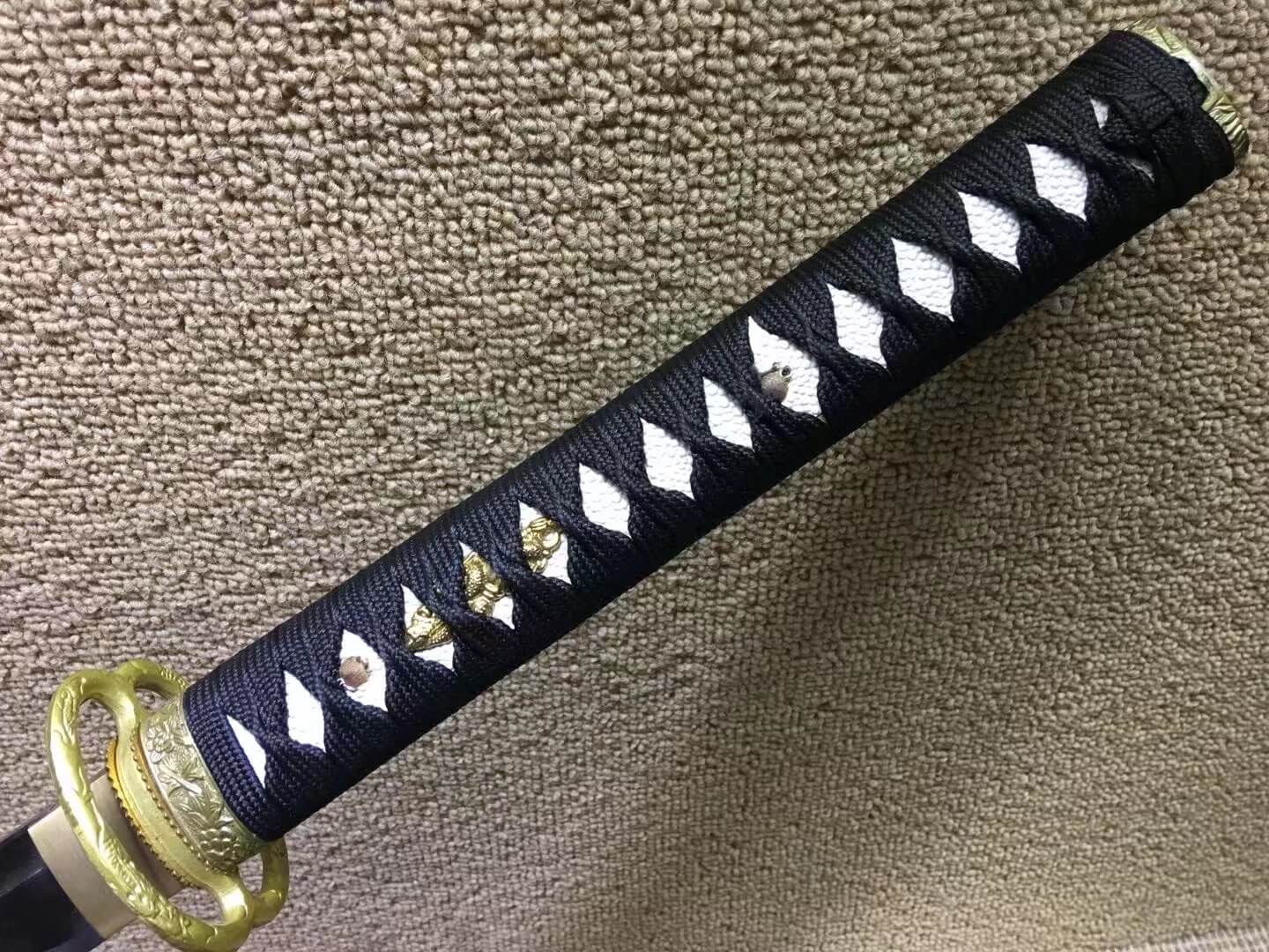Katana,Miyamoto Musashi,Medium carbon steel,Black scabbard,Brass Tsuba - Chinese sword shop