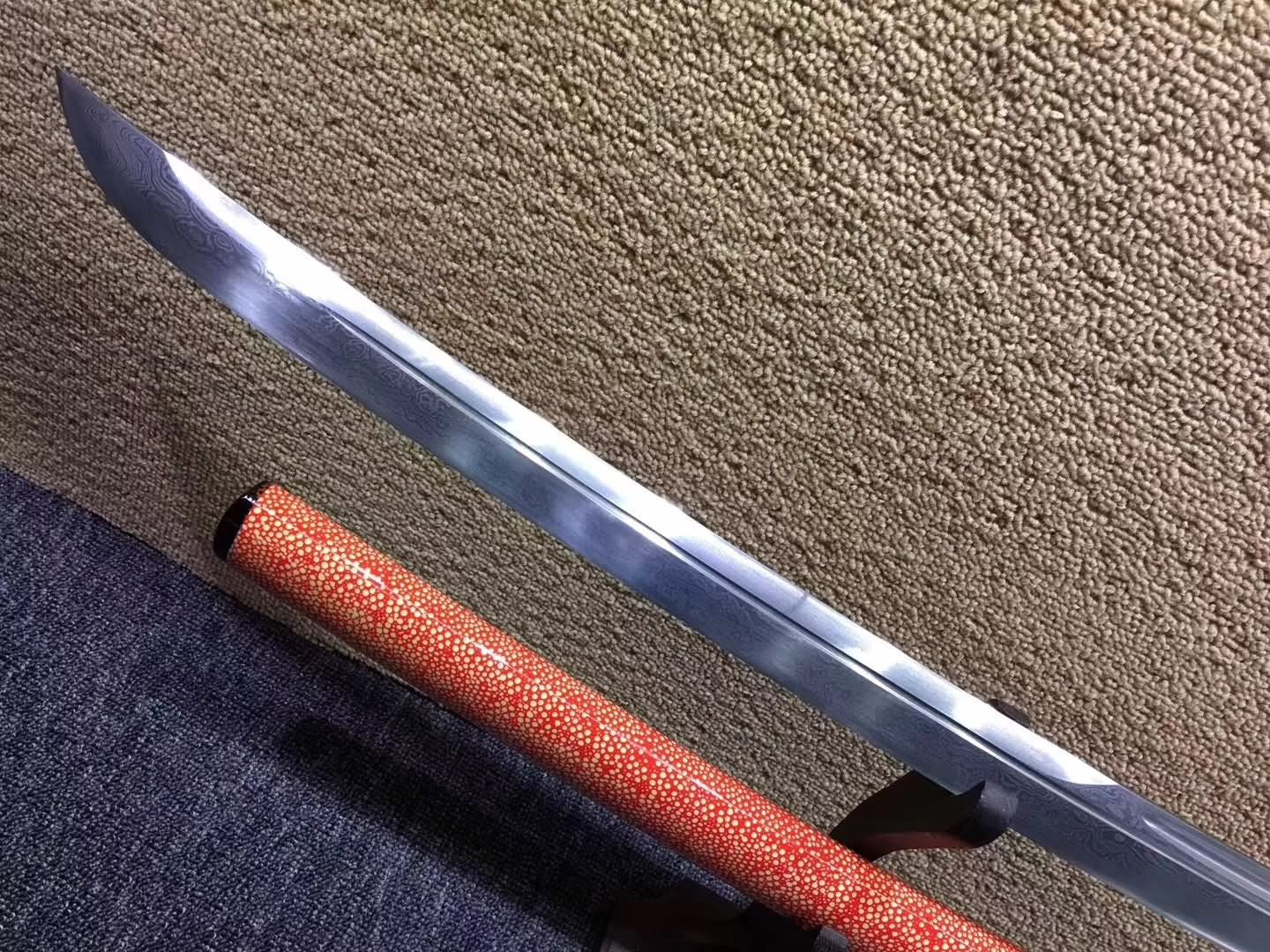 Tachi,Damascus steel,Red skin scabbard,Length 48" - Chinese sword shop