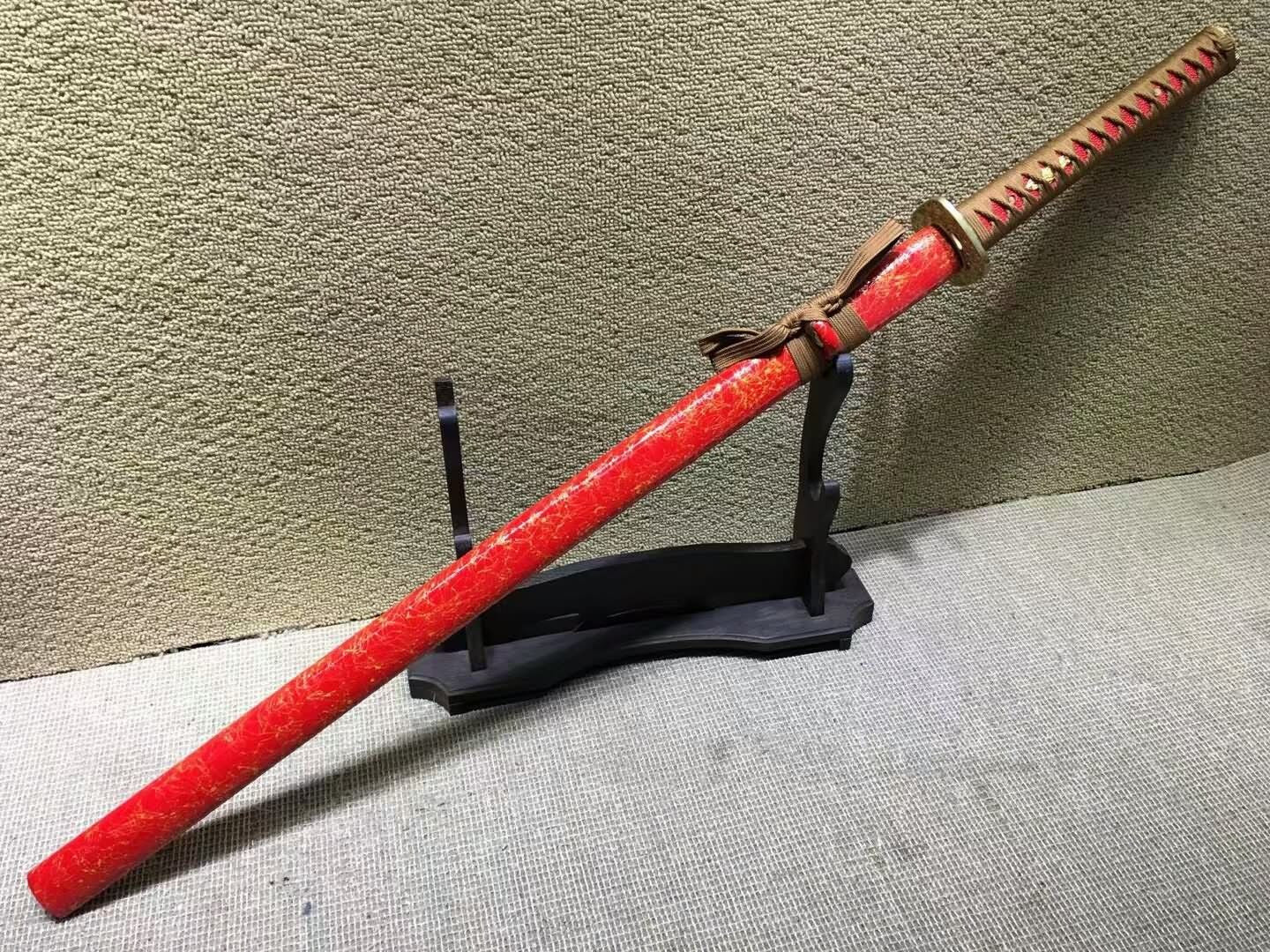 Ninja Sword(High-carbon steel burn blade,Red scabbard,Brass)Full tang - Chinese sword shop