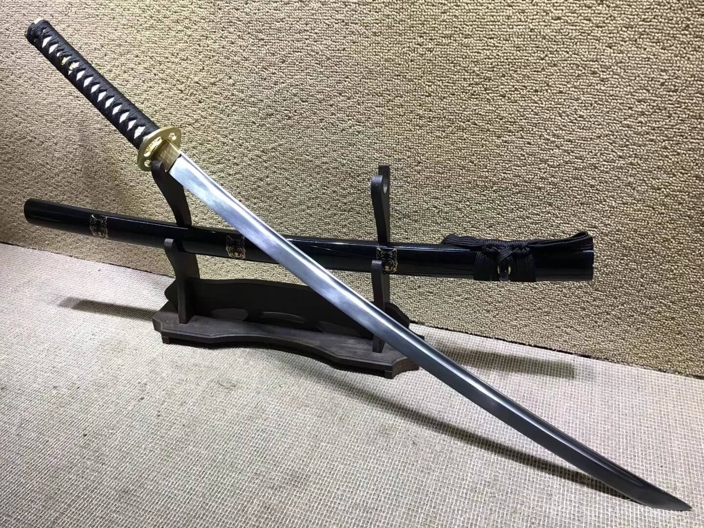 Samurai swords,Medium carbon steel bade,Black scabbard,Brass fitteds - Chinese sword shop