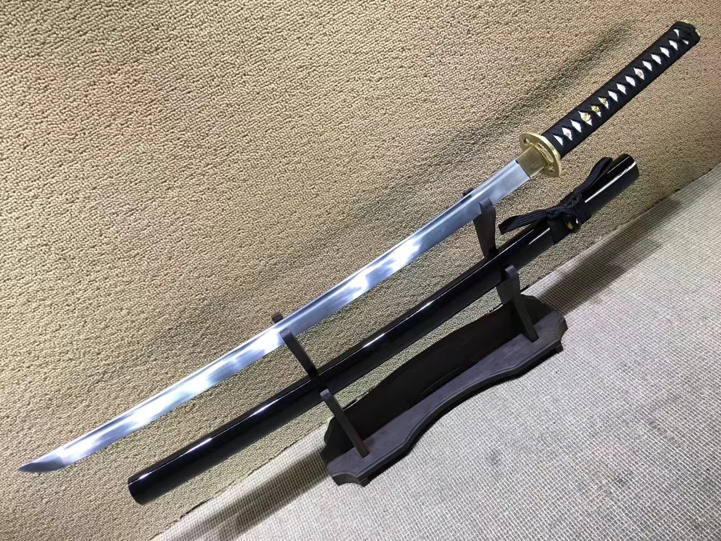 Katana(Copper fitted,Medium carbon steel,Black scabbard)Full tang,Length 40" - Chinese sword shop