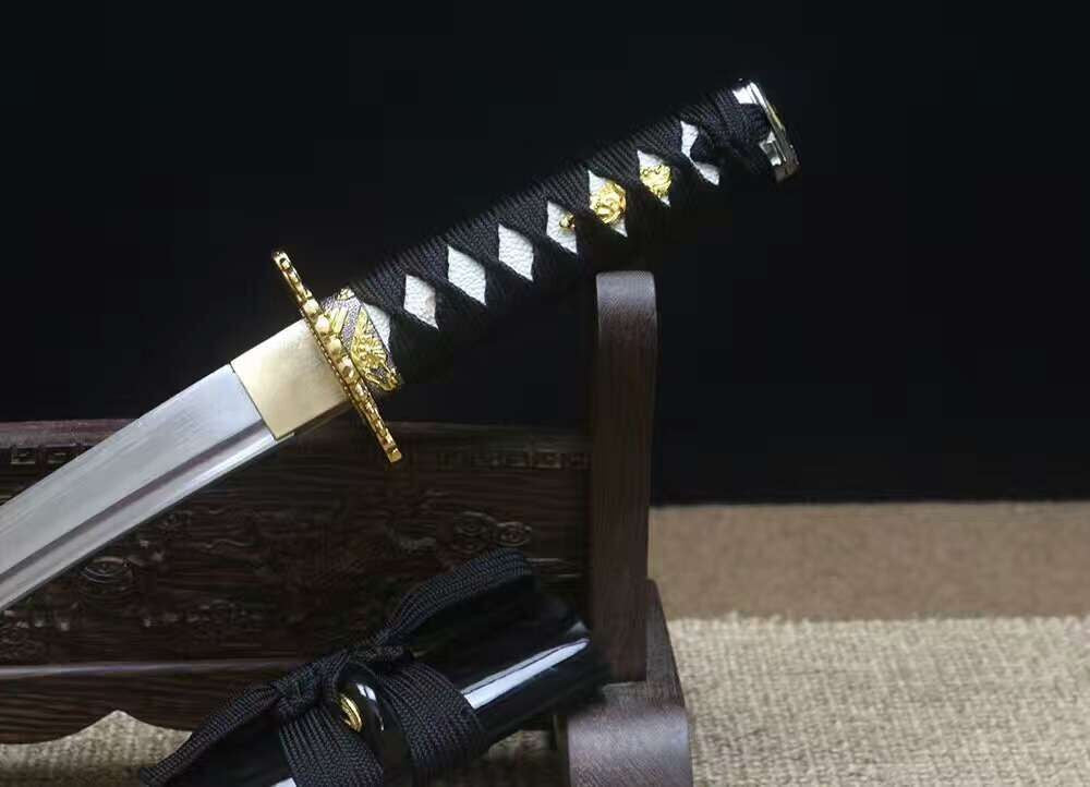 wakizashi,High manganese steel blade,Black scabbard,Alloy Tsuba,Full tang,Length 19 inch - Chinese sword shop