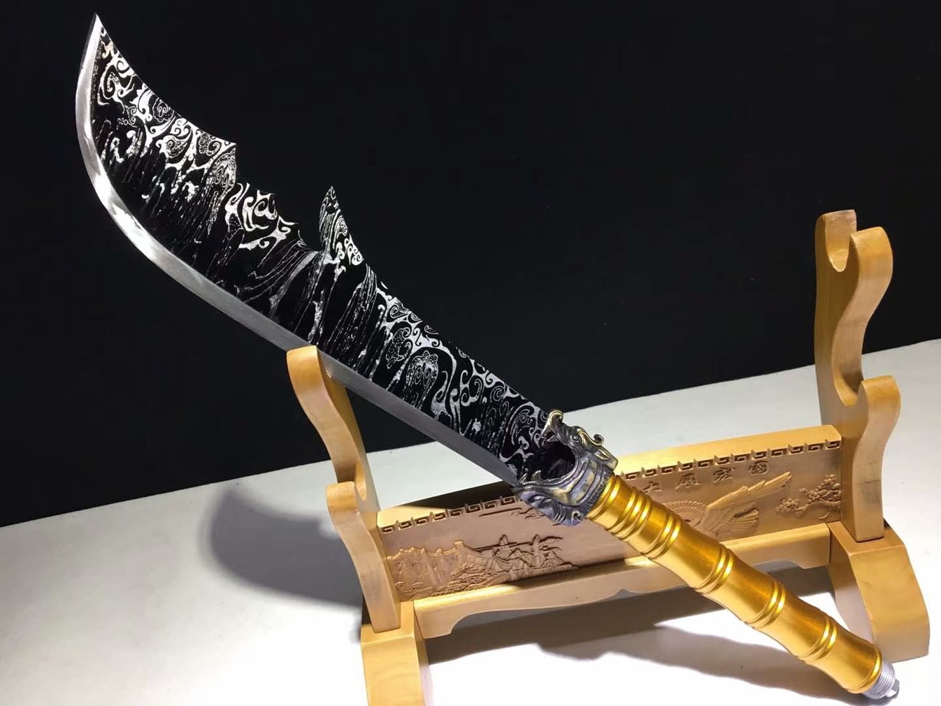 kwan dao,High Carbon Steel black Blade,Leather Scabbard Chinese sword