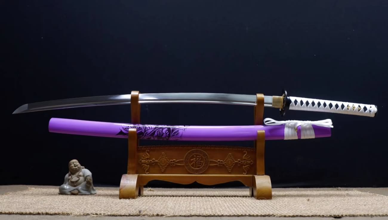 Samurai Practice Sword Forged high Carbon Steel Purple Scabbard