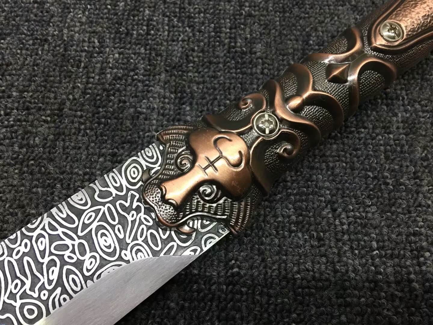 Hacking knife,High carbon steel etching blade,Leather scabbard,Alloy - Chinese sword shop