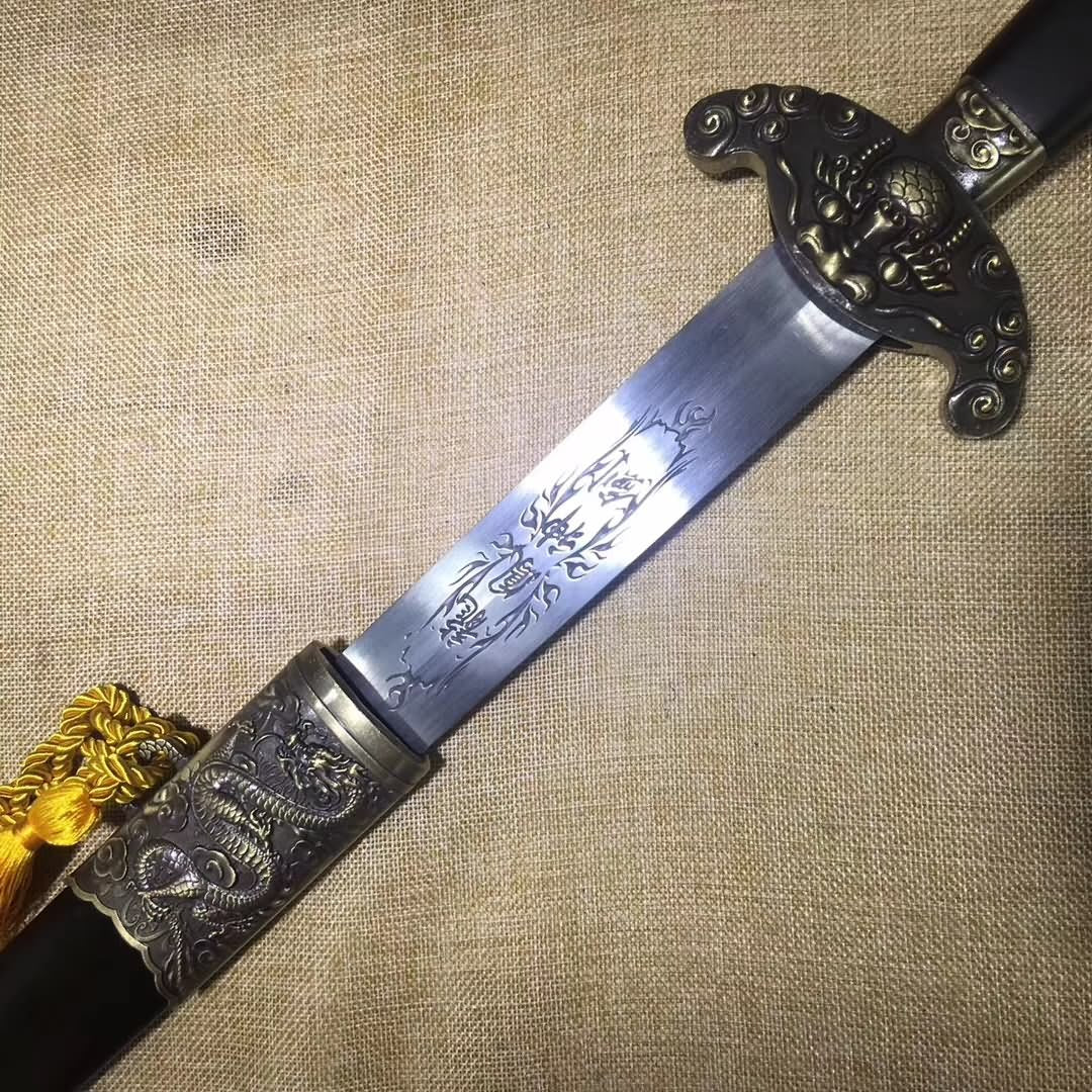 Dragon tiger sword,High carbon steel blade,Black wood,Alloy - Chinese sword shop