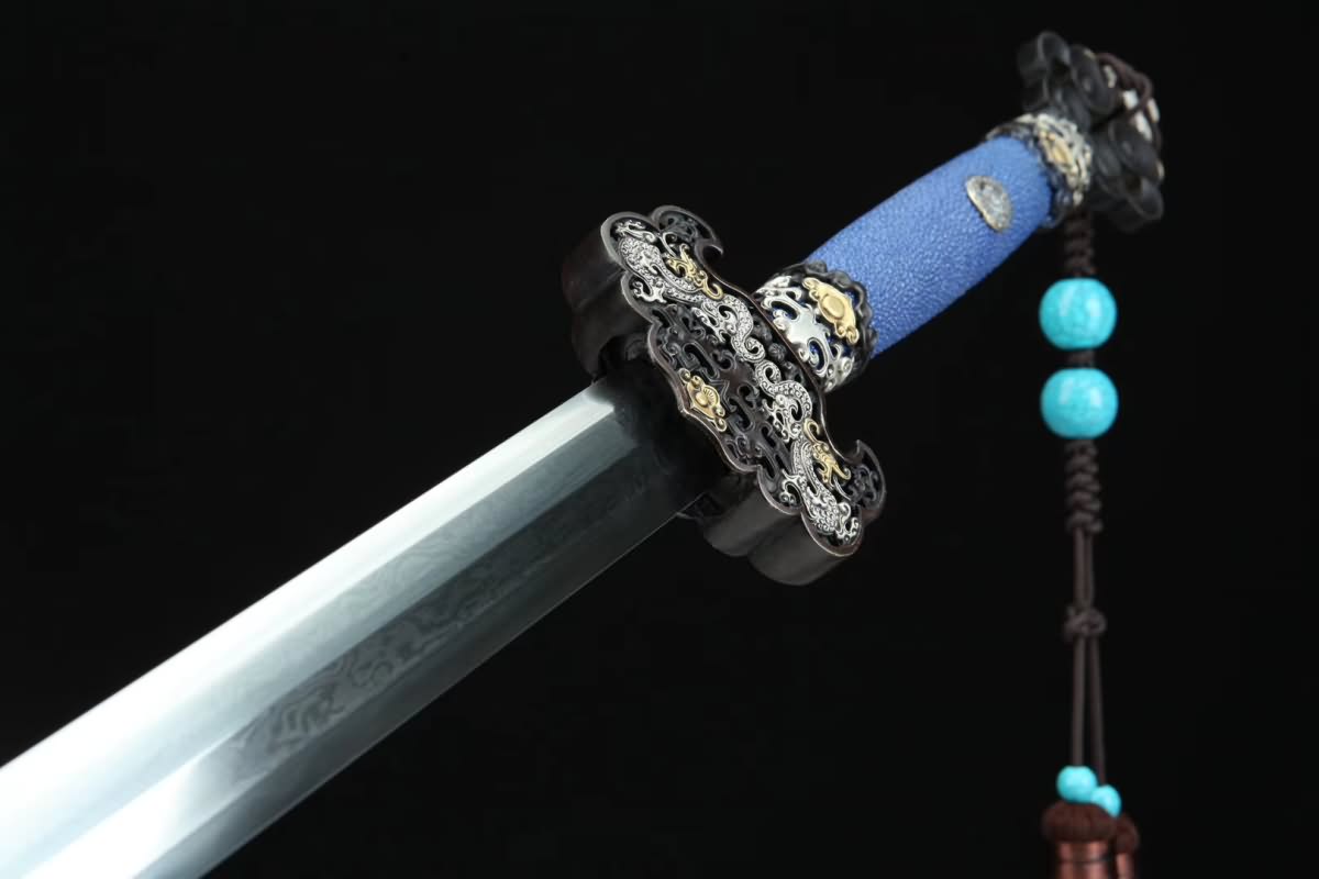 Real Ancient Sword(Forged Folded Steel octahedral Blade,Skin Scabbard,Brass Fittings) Full Tang,Chinese Sword