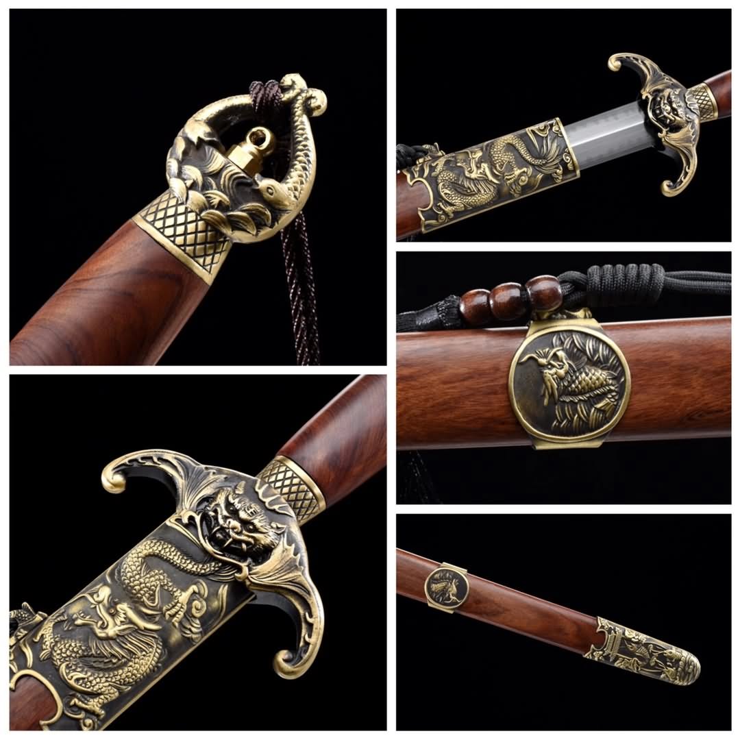 Dragon-Tiger Style Sword,Forged T10 Burn Blade,Brass Fittings,Chinese sword