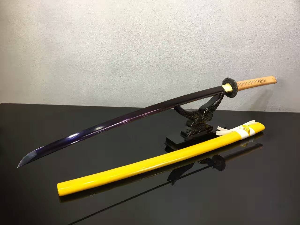 Samurai sword/katana/T10 high carbon steel purple blade/Yellow scabbard/Alloy Tosogu/Length 39" - Chinese sword shop