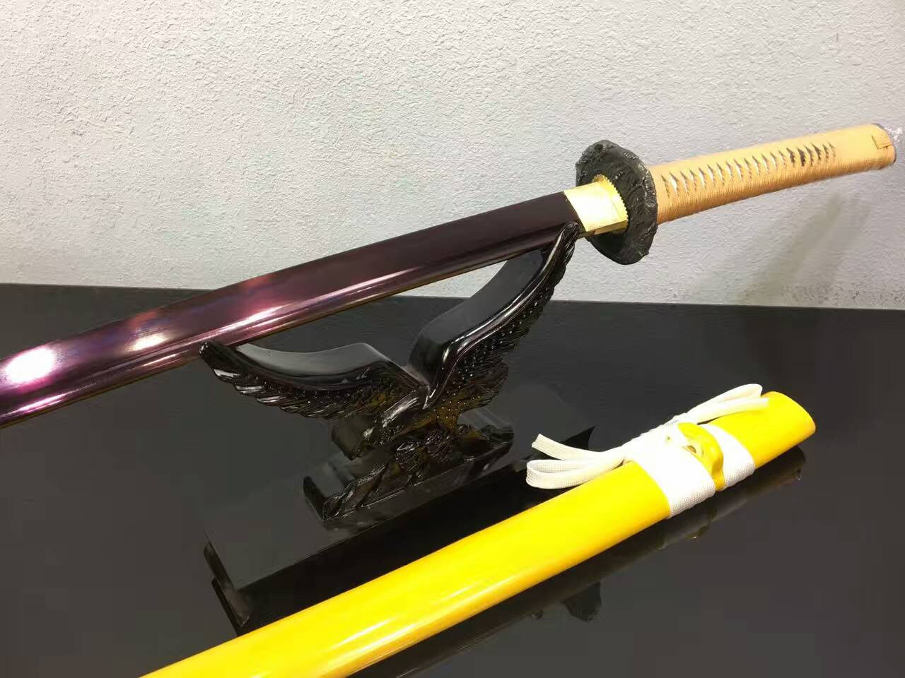 Samurai sword/katana/T10 high carbon steel purple blade/Yellow scabbard/Alloy Tosogu/Length 39" - Chinese sword shop