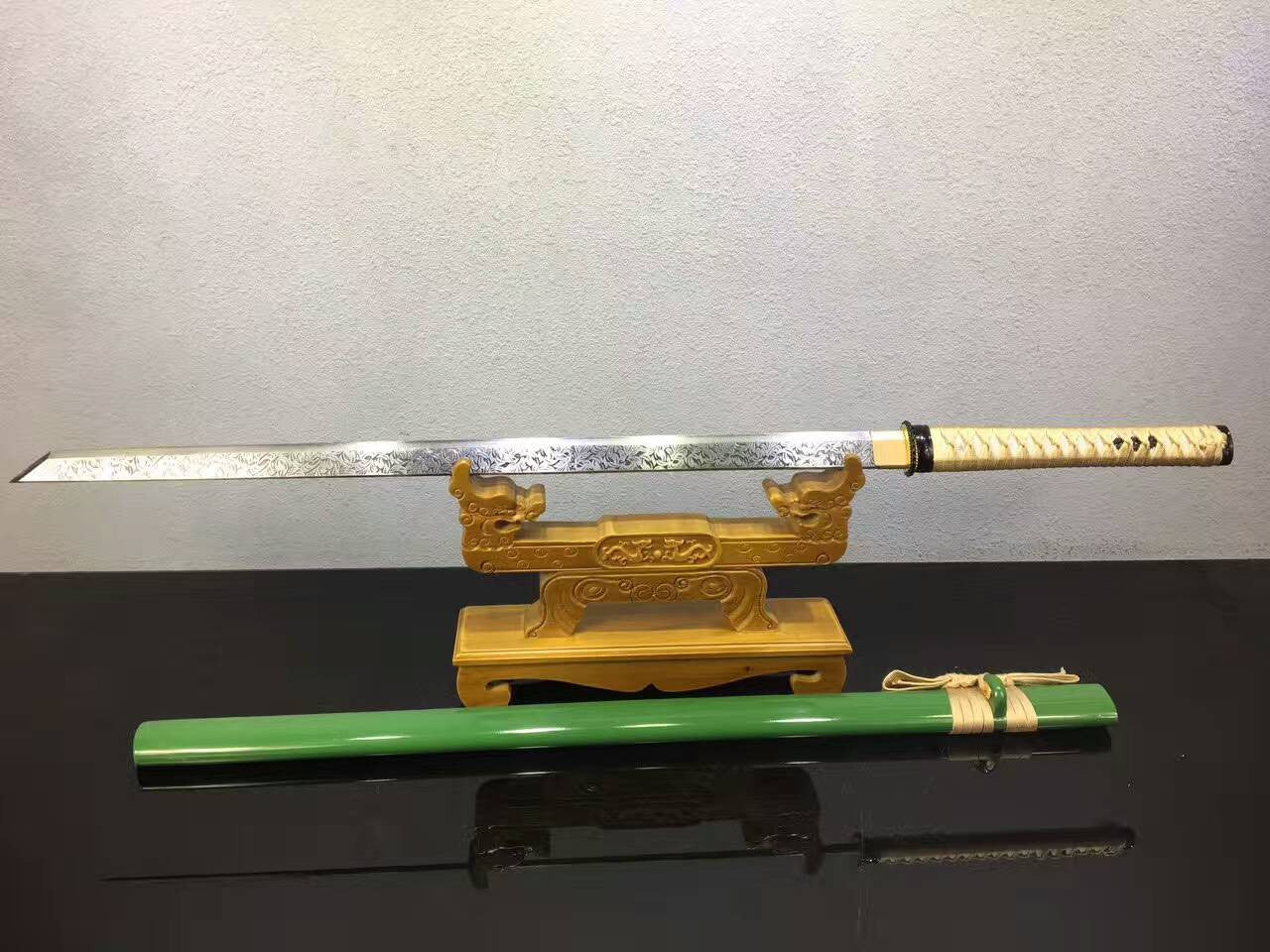 Tang dao(High manganese steel,Green scabbard,Alloy)Full tang,Length 39" - Chinese sword shop