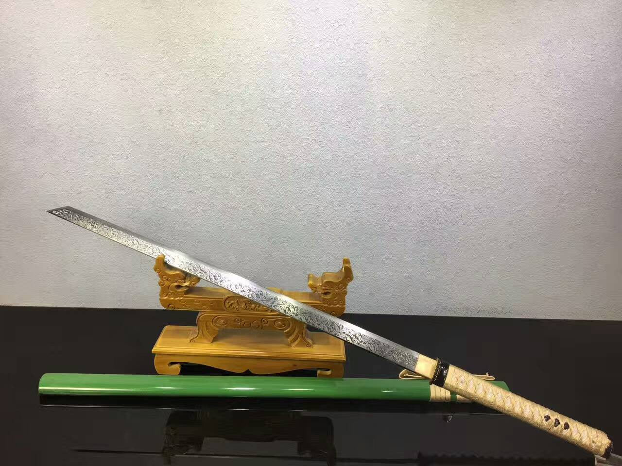 Tang dao(High manganese steel,Green scabbard,Alloy)Full tang,Length 39" - Chinese sword shop