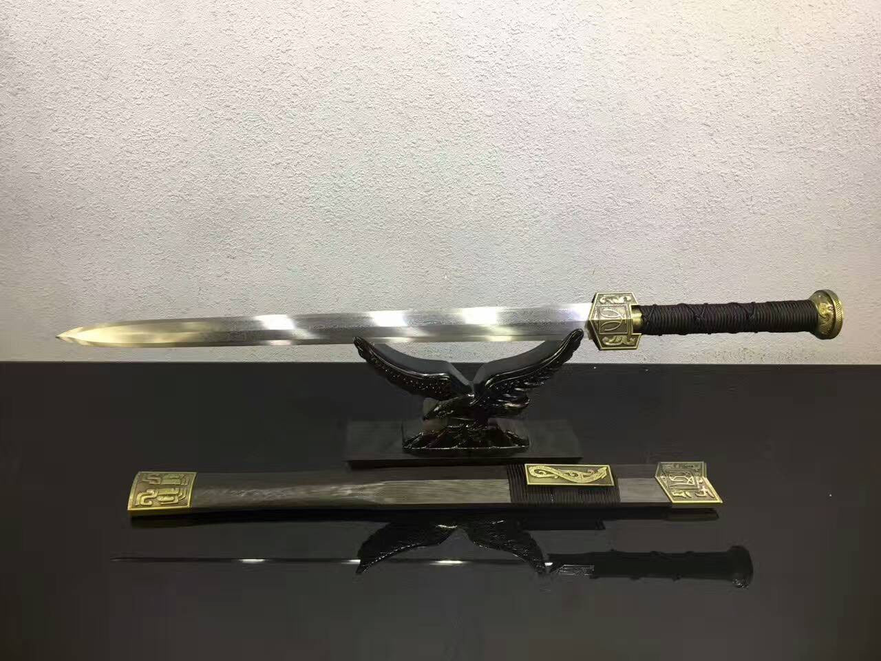 Chinese sword,Han jian(Folded steel octahedral blade,Black wood scabbard,Alloy fitted)Length 32" - Chinese sword shop