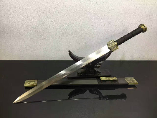 Chinese sword,Han jian(Folded steel octahedral blade,Black wood scabbard,Alloy fitted)Length 32" - Chinese sword shop