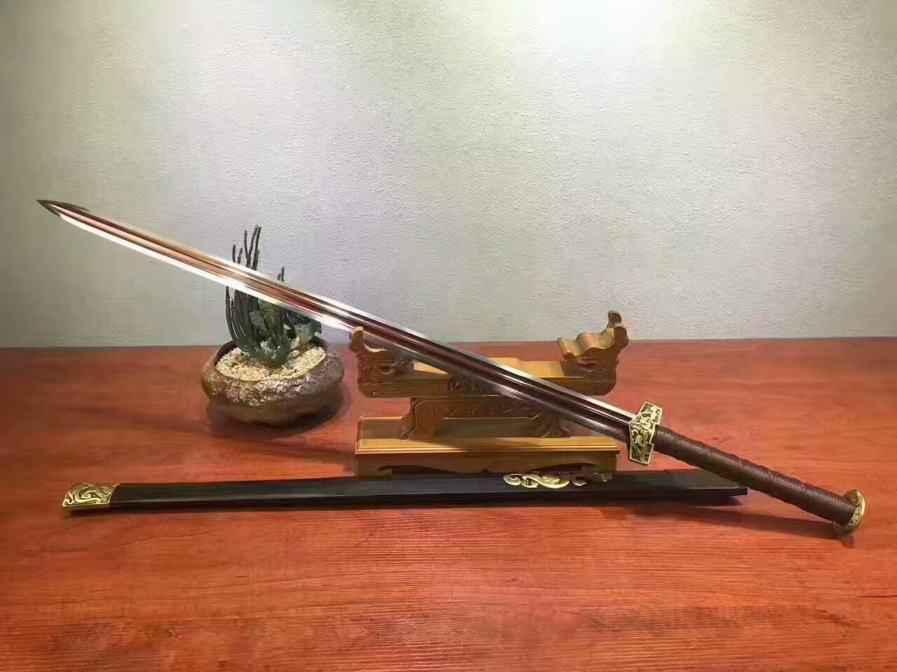 Brave troops sword(Damascus steel red blade,Black wood,Alloy)handmade art - Chinese sword shop
