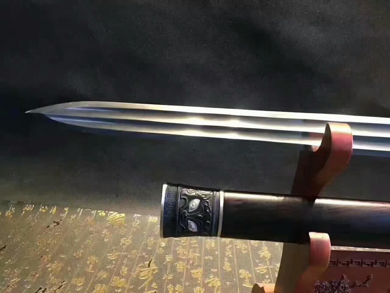 Longhu war sword(Damascus steel bade,Ebony scabbard,Brass fittings)Length 31" - Chinese sword shop
