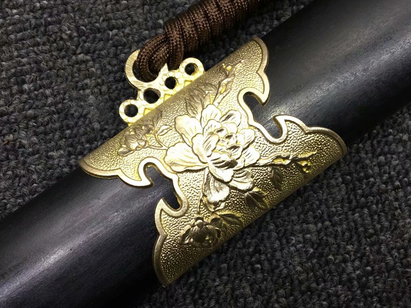 Peony sword,Handmade Damascus steel blade,Brass,Black wood,Full tang - Chinese sword shop