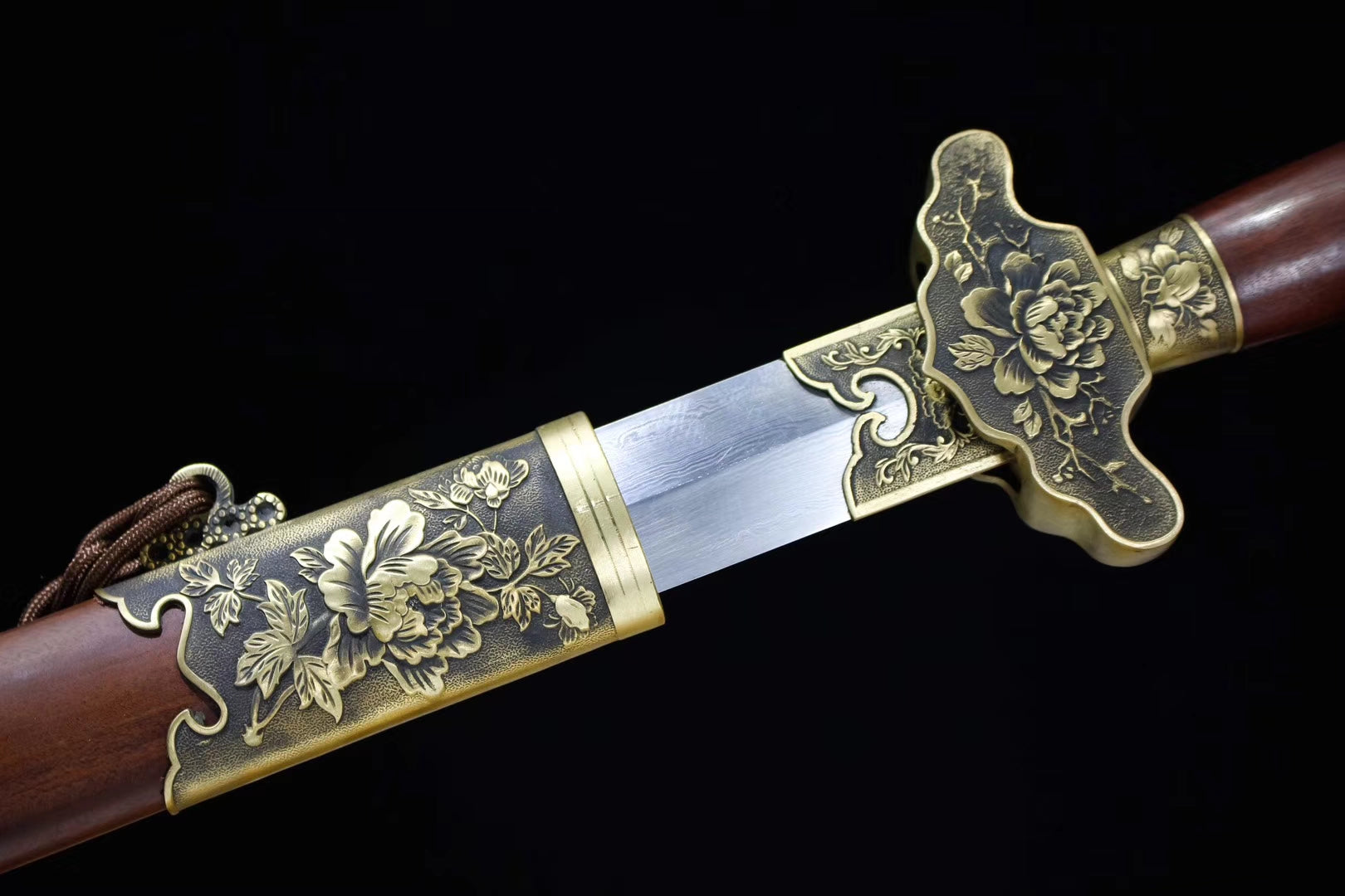 Peony sword,Hand forged,Damascus steel blade,Brass fitting,Rosewood - Chinese sword shop