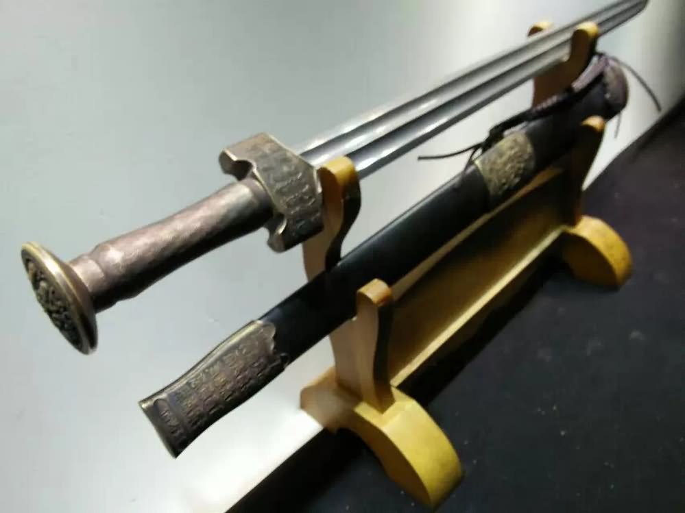Hyakuhisa sword(Damascus steel bade,Black scabbard,Brass fittings)Length 29" - Chinese sword shop