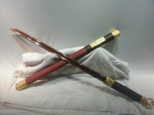 Han jian(Damascus steel red blade,Red wood scabbard,Alloy fitted)Length 30" - Chinese sword shop