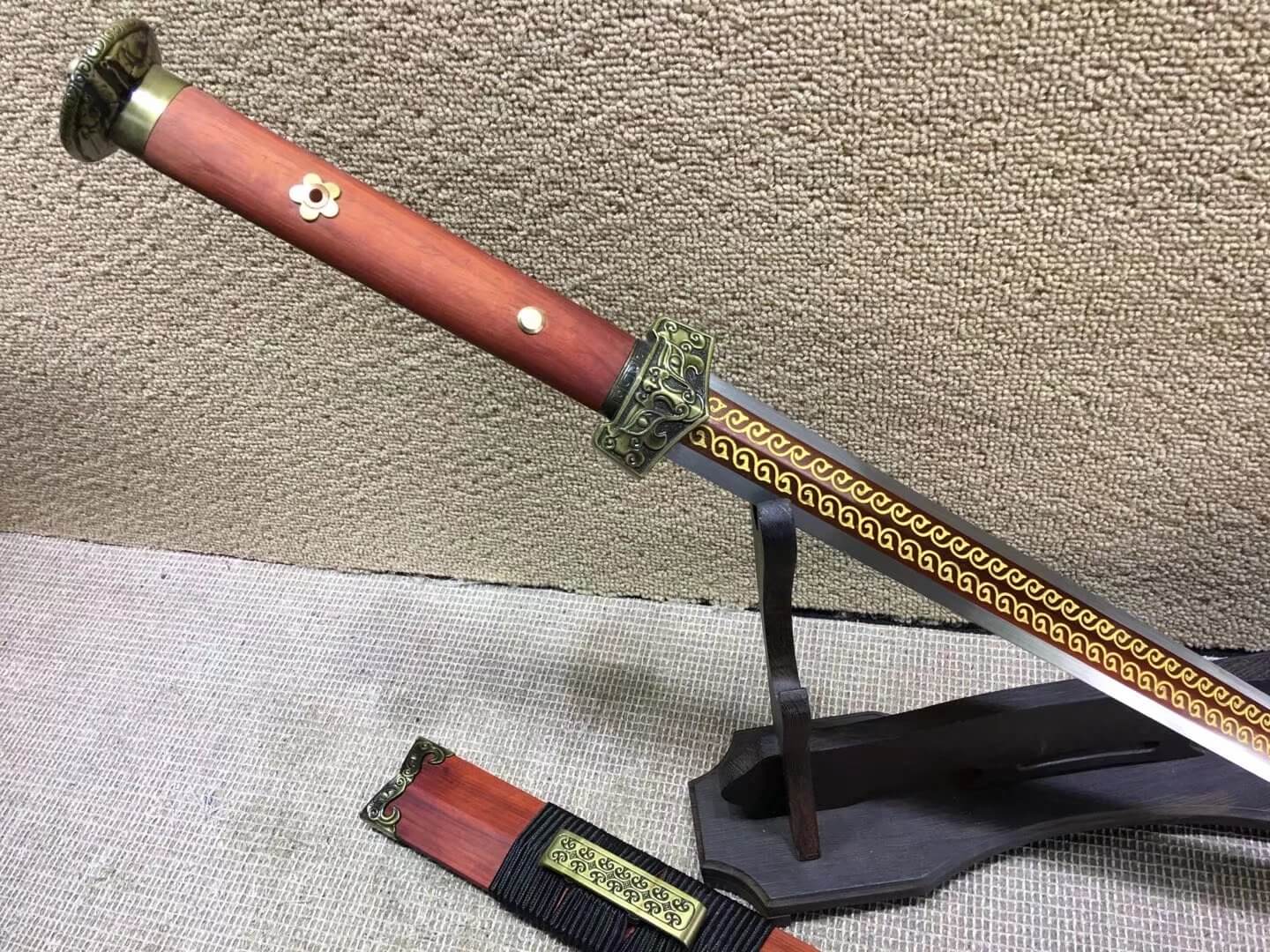 Han jian,High carbon steel,Red scabbard,Alloy fittings,Full tang,Length 31" - Chinese sword shop