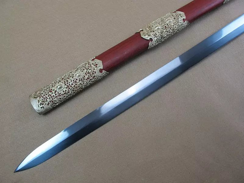 Tang jian/Damascus steel blade,Wood scabbard,Copper fitting - Chinese sword shop