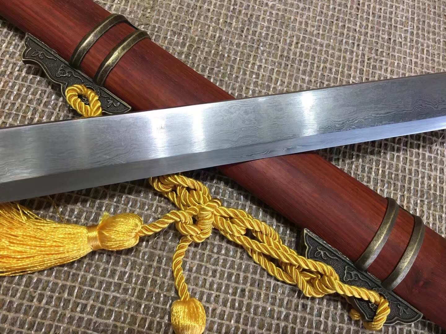 Tang dao,Damascus steel blade,Redwood scabbard,Alloy fitings,Full tang - Chinese sword shop