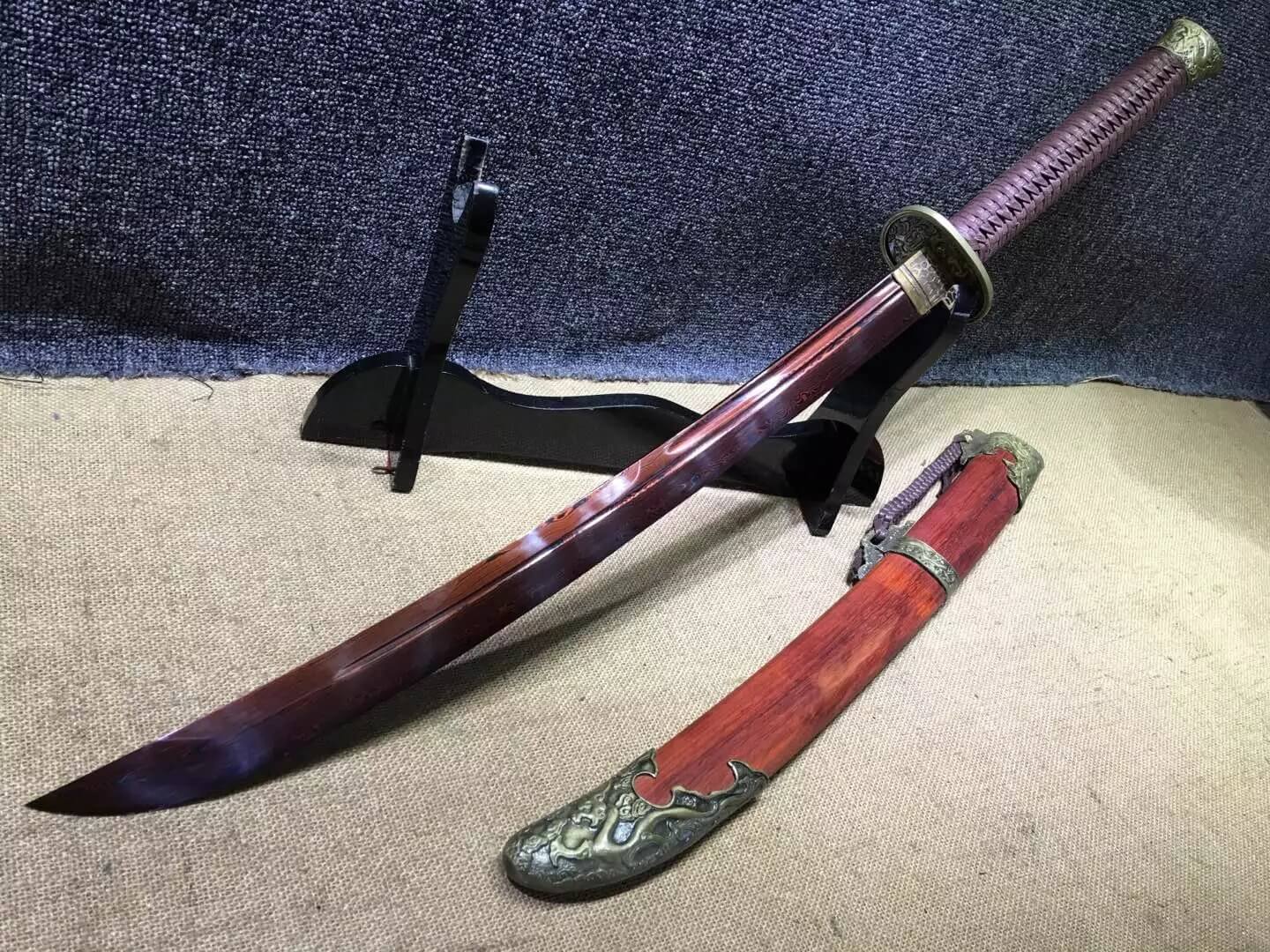 Broadsword,Damascus steel red blade,Red scabbard,Alloy fitting - Chinese sword shop