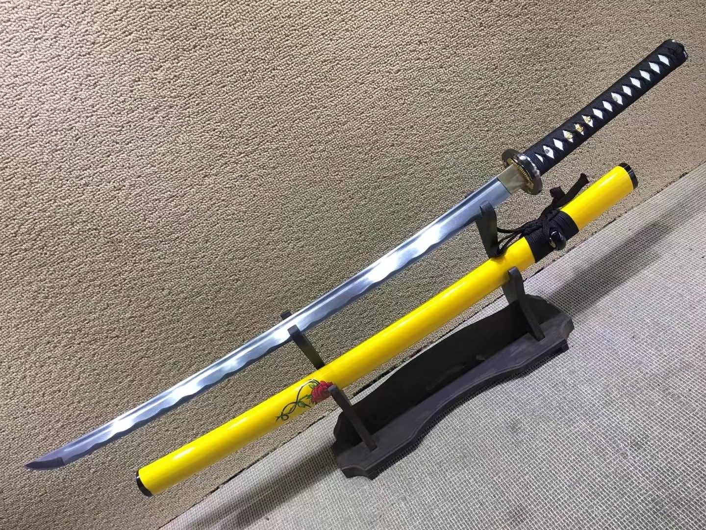 katana(Medium carbon steel blade,Yellow scabbard,Alloy fitted)Full tang - Chinese sword shop