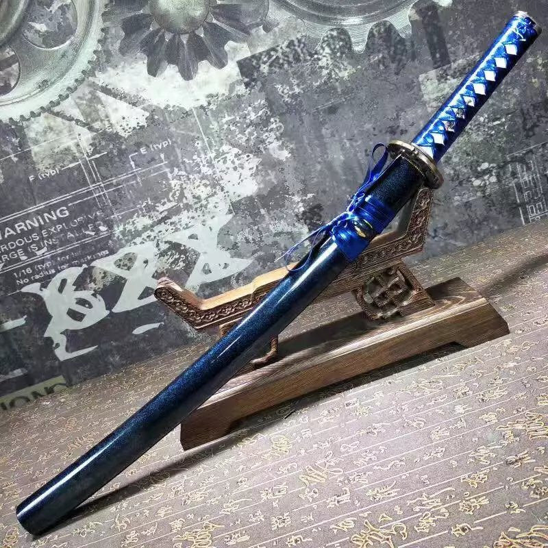 Katana,High manganese steel surface etched pattern,Blue scabbard,Full tang,Length 29 inch - Chinese sword shop