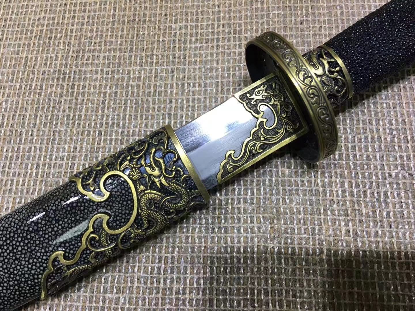 Broadsword(Damascus steel burn blade,Skin scabbard)Full tang,Length 38" - Chinese sword shop