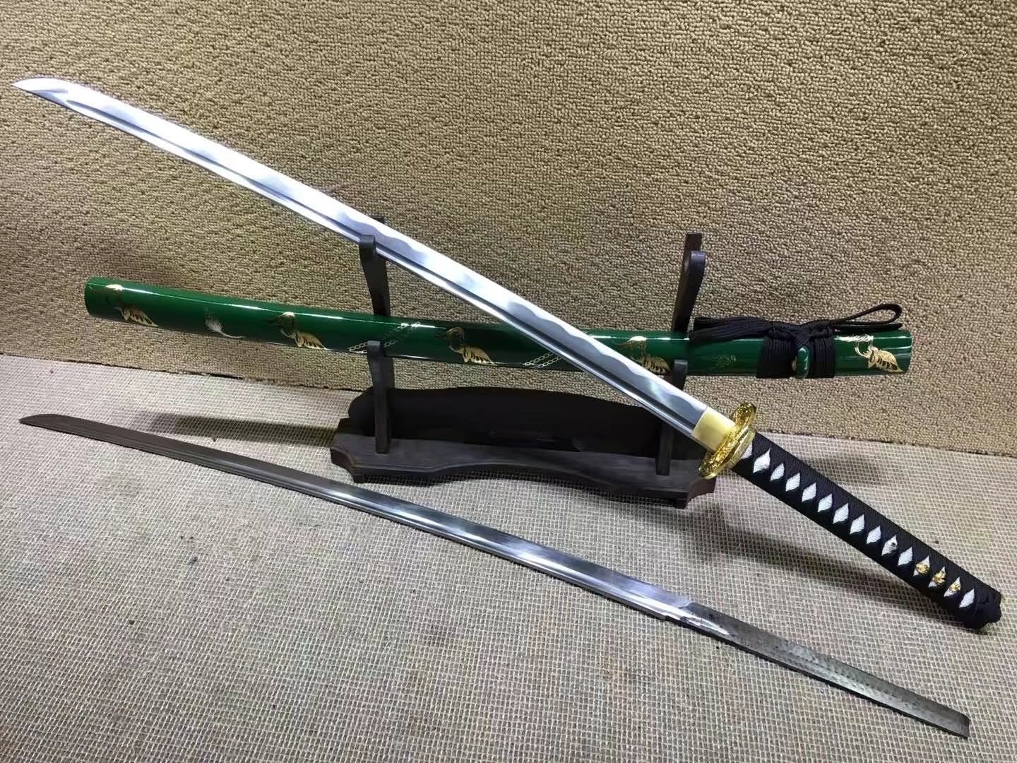 Samurai sword,Medium carbon steel,Green scabbard,Alloy fitted,Length 39 inch - Chinese sword shop