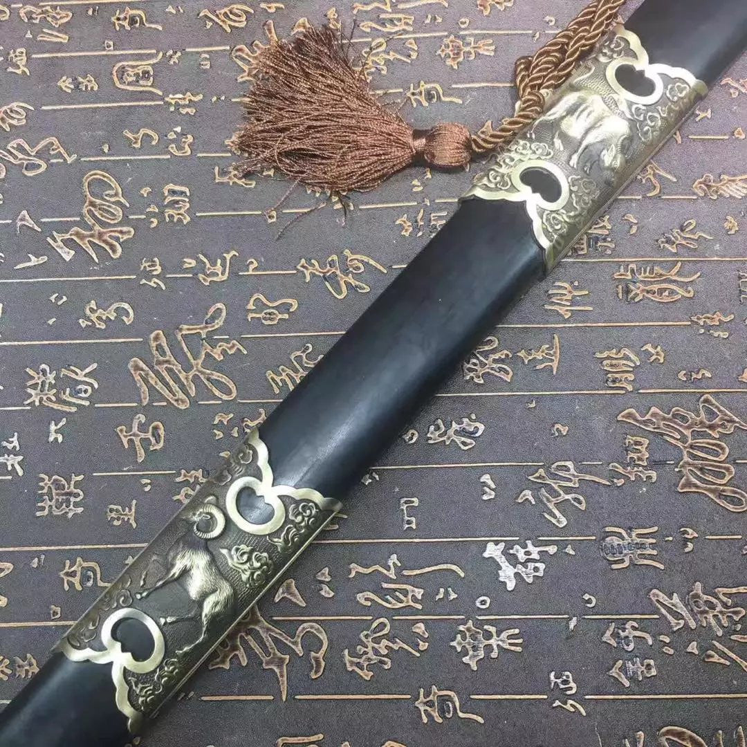 Chinese traditional sword,Damascus steel blue blade,Ebony,Copper - Chinese sword shop