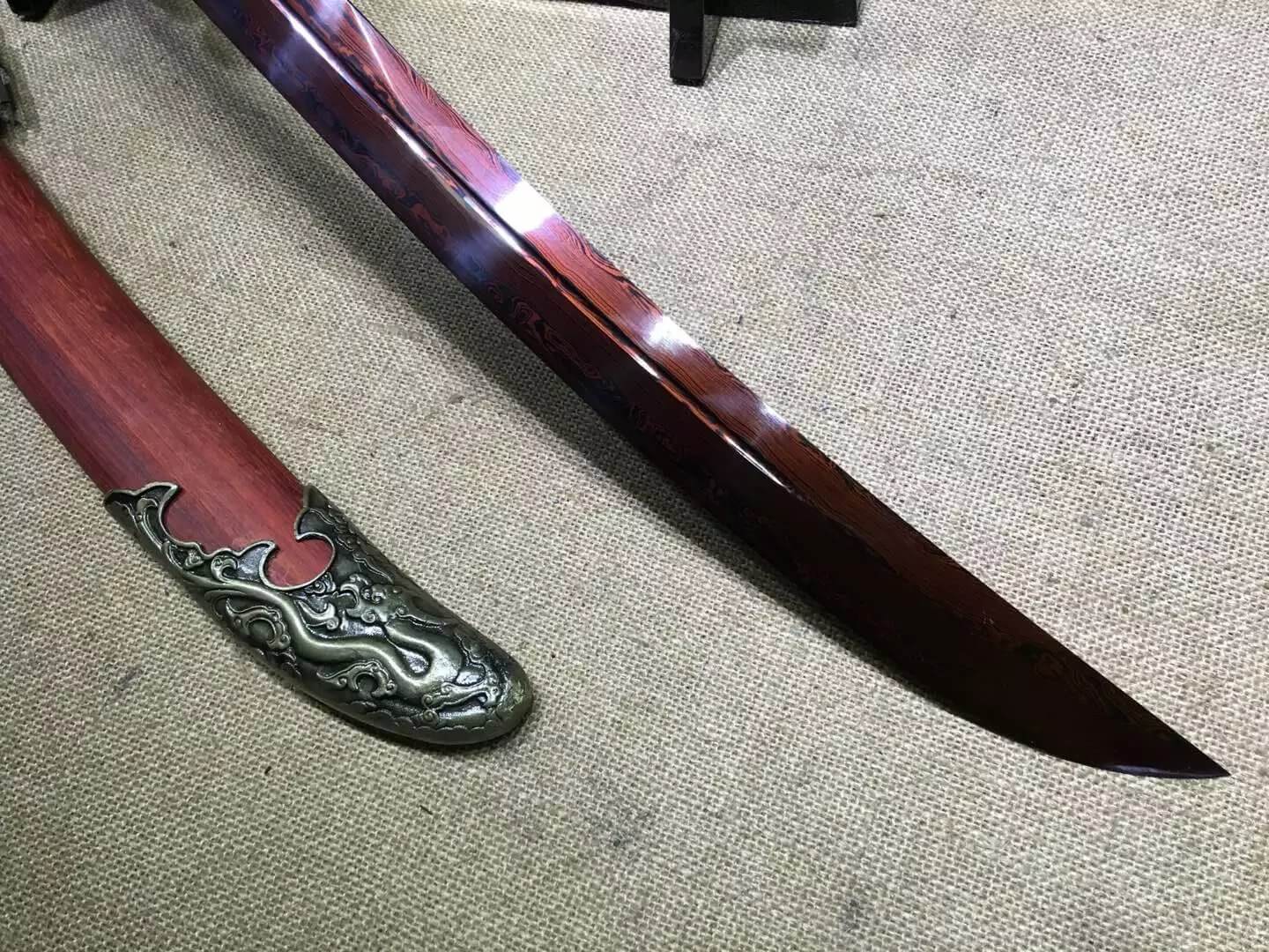 Broadsword,Damascus steel red blade,Red scabbard,Alloy fitting - Chinese sword shop
