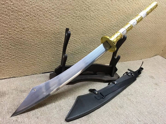 Cut horse broadsword,High carbon steel,Leather scabbard,Alloy fitting - Chinese sword shop
