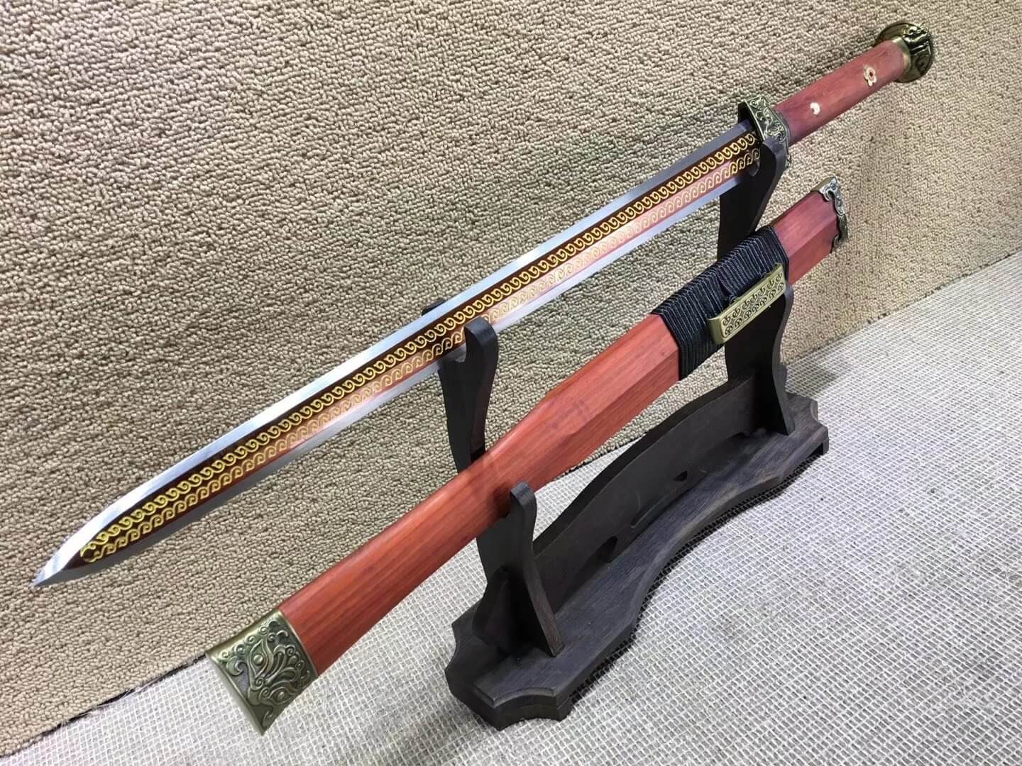 Han jian,High carbon steel,Red scabbard,Alloy fittings,Full tang,Length 31" - Chinese sword shop
