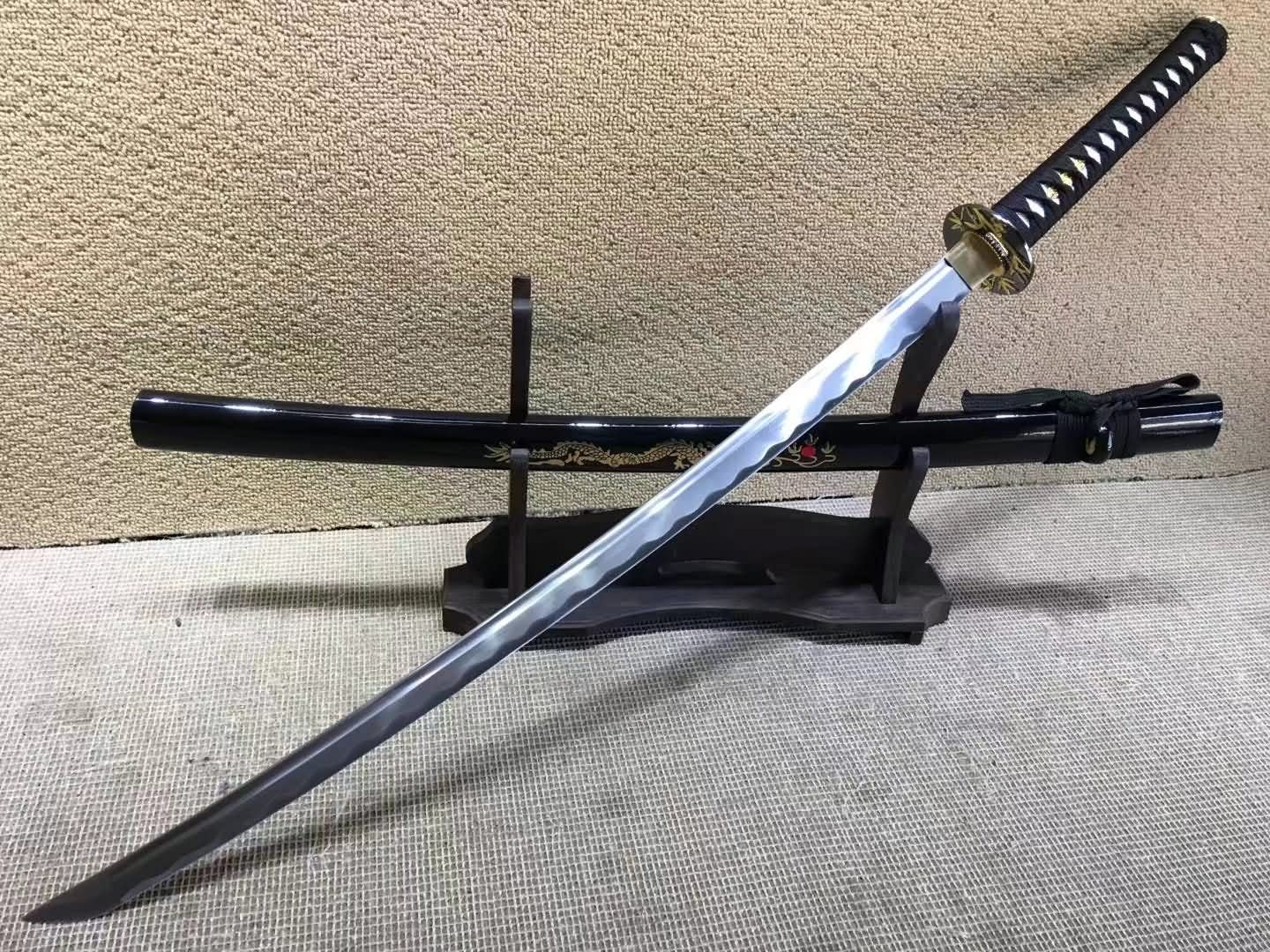 Katana,Medium carbon steel,Black scabbard,Bamboo Tsuba,Full tang - Chinese sword shop