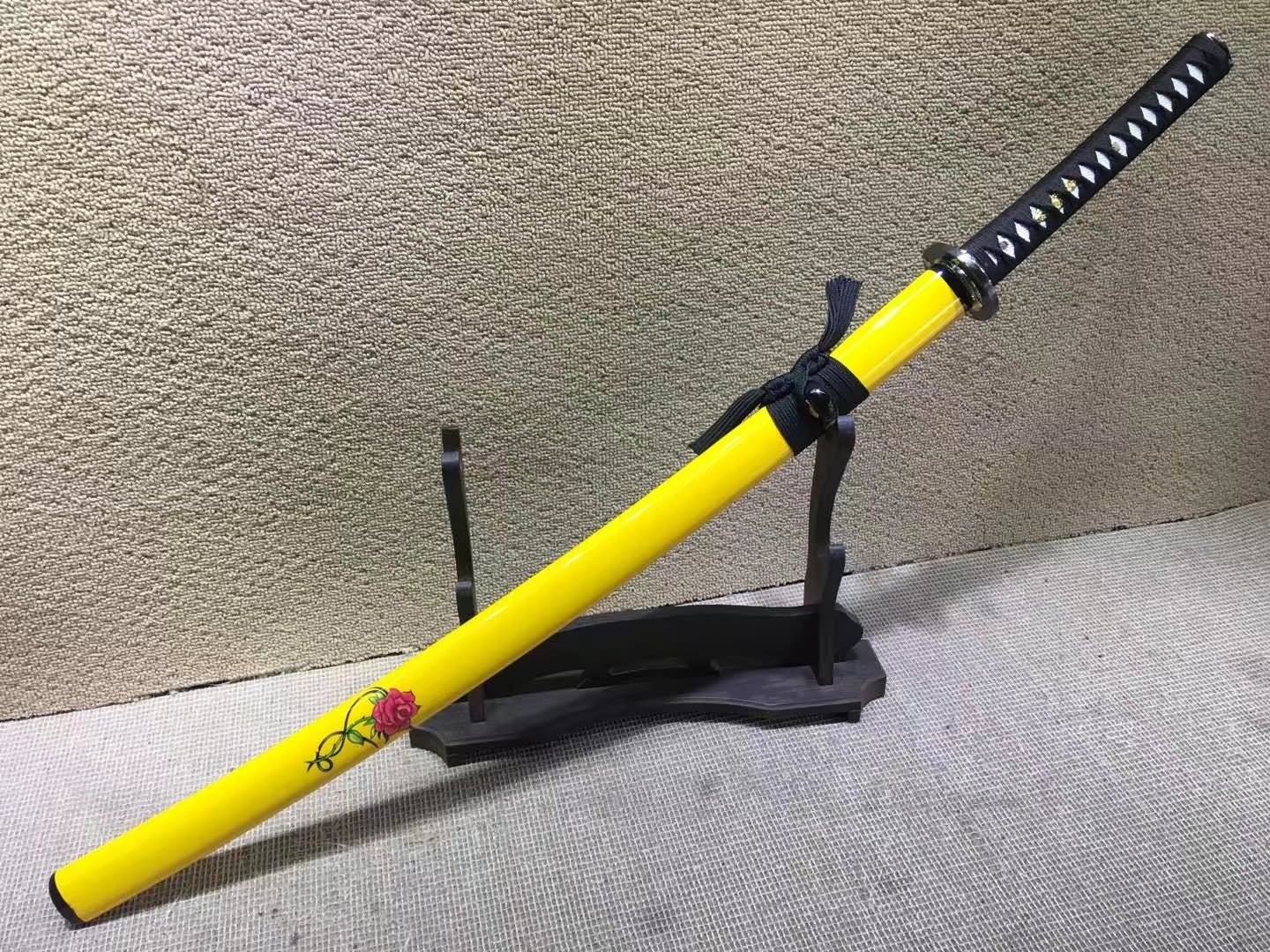 katana(Medium carbon steel blade,Yellow scabbard,Alloy fitted)Full tang - Chinese sword shop