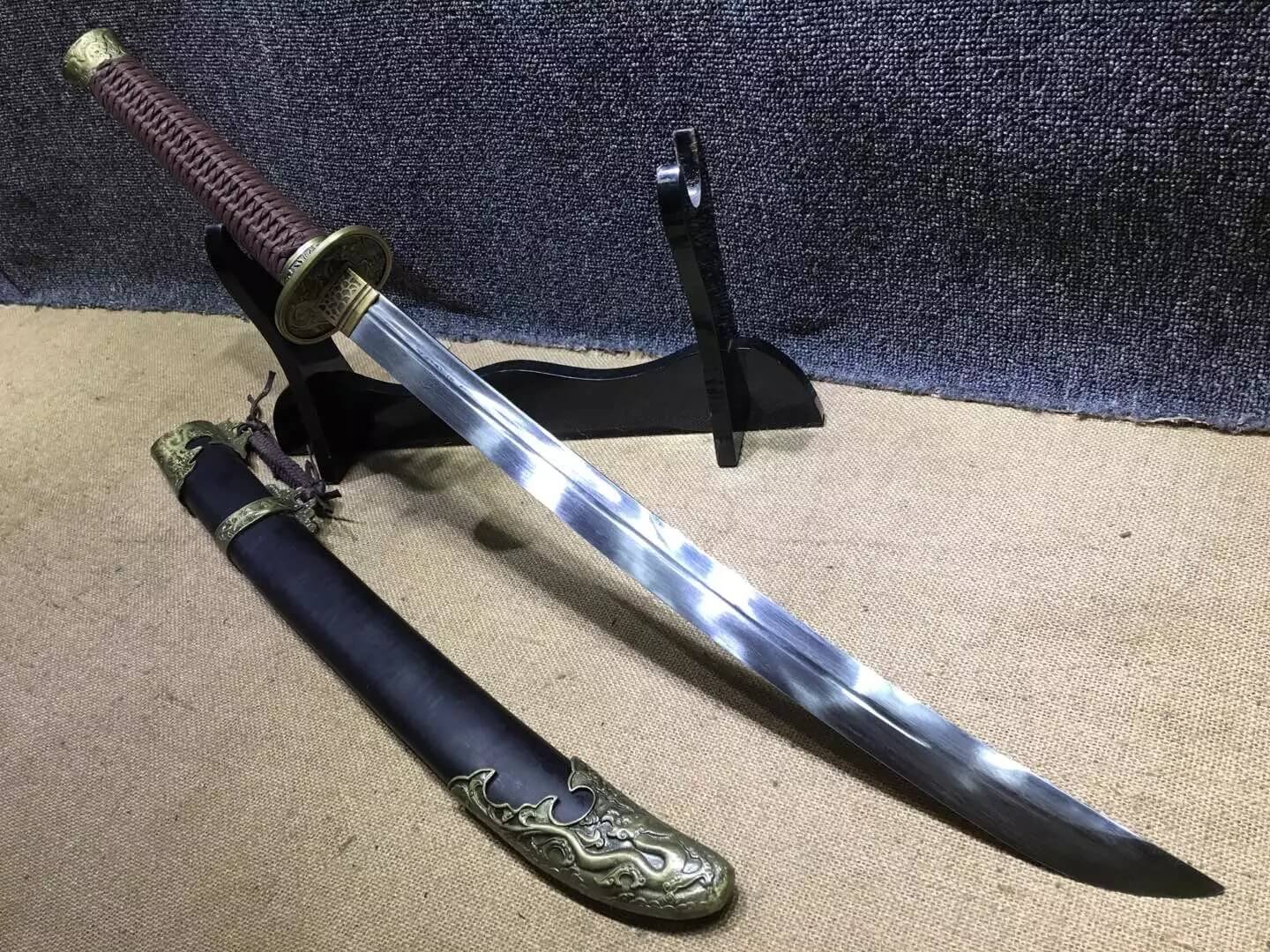 Broadsword,Damascus steel blade,Black scabbard,Alloy fitting&Handmade art - Chinese sword shop