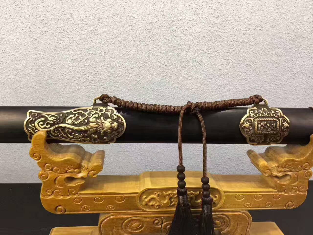 Qianlong sword,Folding pattern steel blade,Ebony Scabbard,Brass fittings - Chinese sword shop