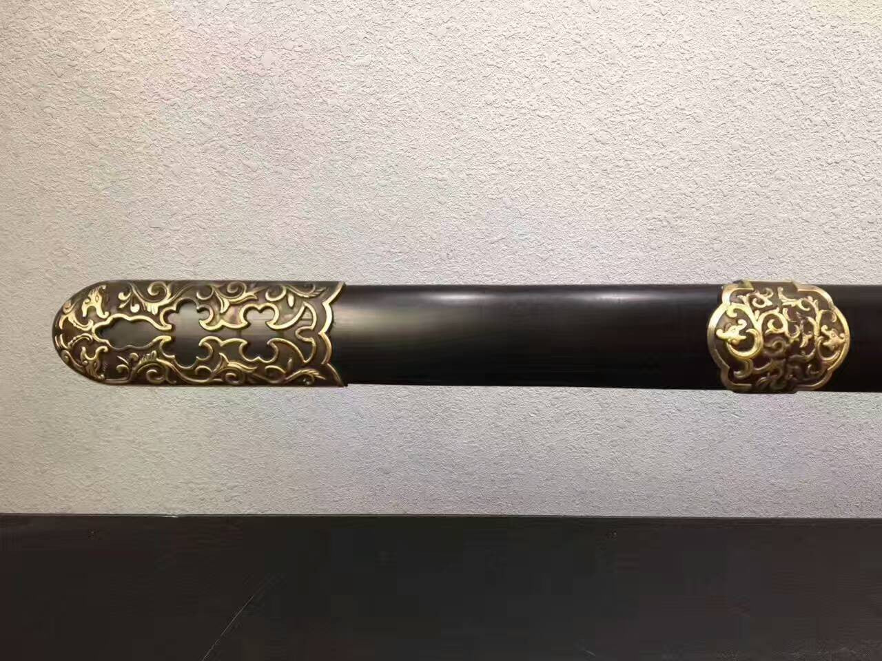 Qianlong sword,Folding pattern steel blade,Ebony Scabbard,Brass fittings - Chinese sword shop