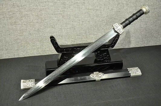 Qin jian(Folded steel octahedral blade,Black scabbard,Alloy fittings)Length 30" - Chinese sword shop