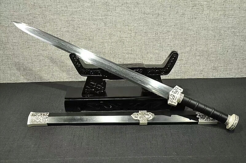 Qin jian(Folded steel octahedral blade,Black scabbard,Alloy fittings)Length 30" - Chinese sword shop