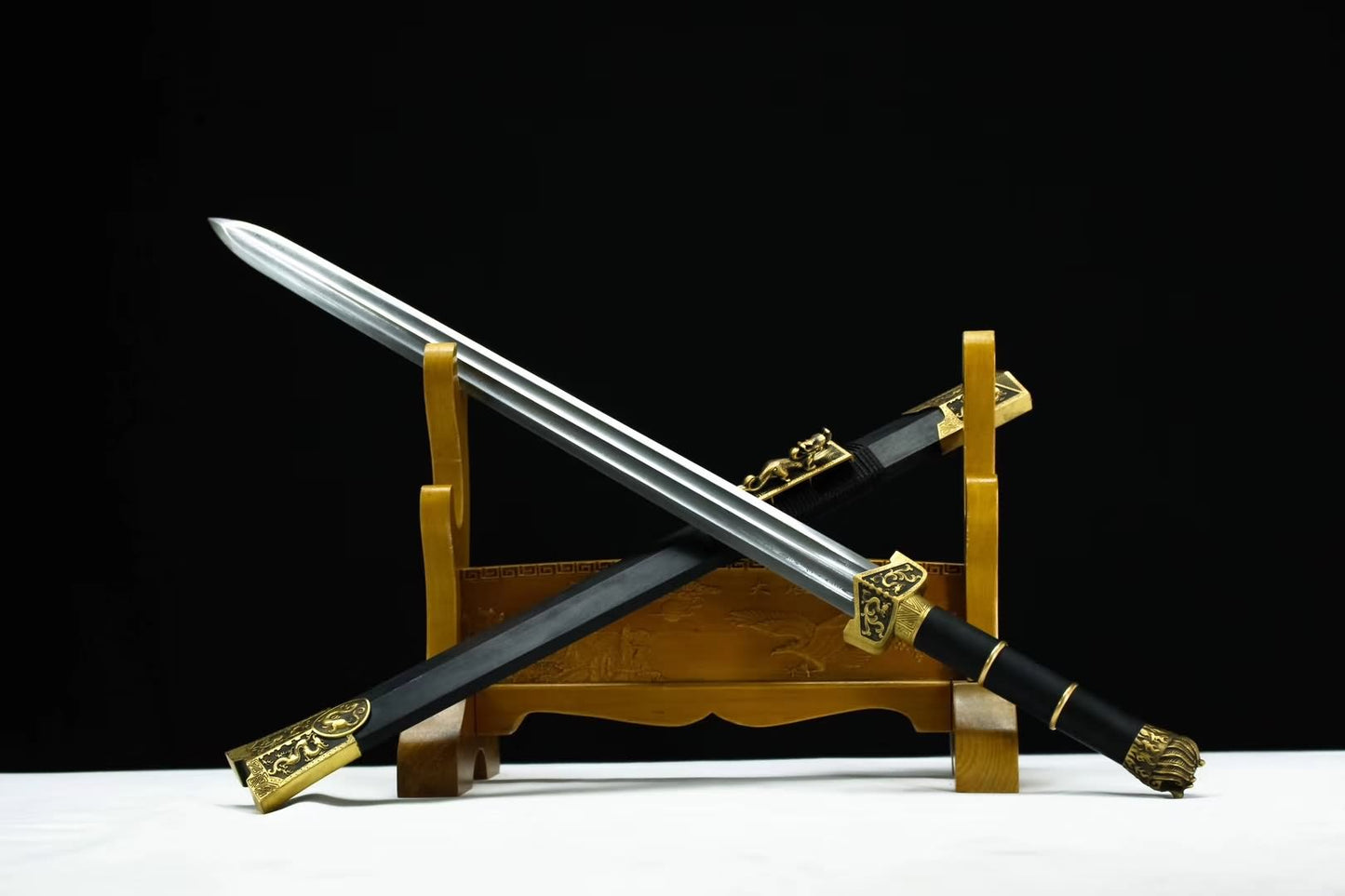 Hanwu jian,Hand forged Damascus steel blade,Brass,Ebony,Full tang - Chinese sword shop
