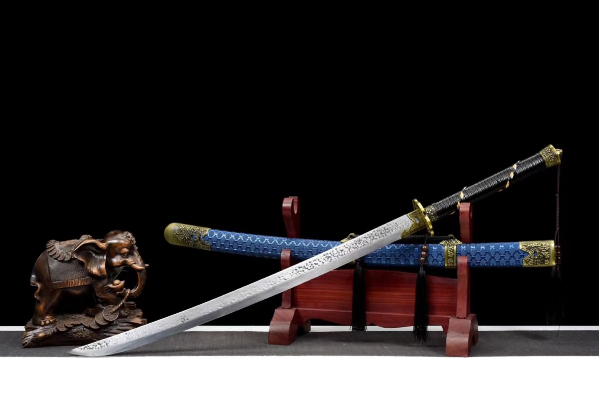 Qin Dao Sword Real(Forged High Carbon Steel Blades,Blue Scabbard) Battle Ready,Chinese Sword